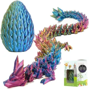 12” 3D Printed Articulated Fidget Figure in 5” Egg, Prefilled Dragon Egg with Dragon Inside, Multicolor Easter Basket Stuffer Gift