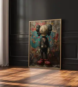 Black Kaws Graffiti Poster, Funny Hypebeast Decor, Minimalist Kaws Print, Modern Luxury Decor, Bedroom Wall Art Glossy Decoration