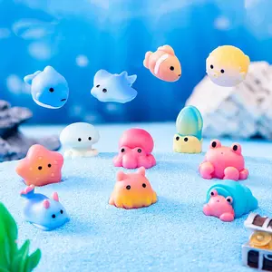 14pcs Creative Resin Cartoon Cute Mermaid Octopus Jelly Fish Shrimp Fly Rabbit Whale Ocean Small Animal Decorations for Aquarium, Fountain, Pool, Fish Tank, DIY Accessories