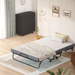 ISUNIRM Folding Bed with Mattress 75"x 46" Foldable Guest Rollaway Extra Bed with Storage Cover Memory Foam Mattress & Metal Frame for Small Spaces