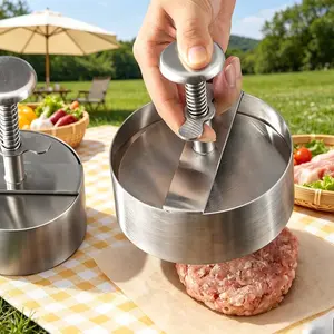 1 non stick adjustable stainless steel burger press mold, food safe BPA free structure and durable construction, reusable and easy to clean, versatile cooking accessory, perfect for barbecue gifts and summer barbecue activities