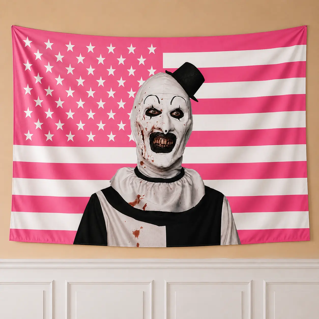 Scary Clown Pink American Style Flag Tapestry, Horror Wall Hanging, Gothic Room Decor, Creepy Halloween Wall Art, Dark Aesthetic Bedroom Decoration Gift