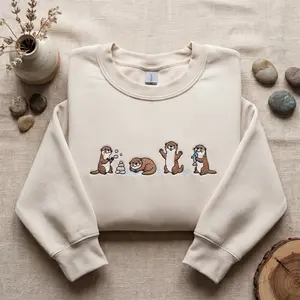 [EMBROIDERED] Embroidered Sea Otters Sweatshirt, Otter Lovers Crewneck, Otter Mom Shirt, Pet Owner Gift, Animals Gift For Women, Ocean Wildlife Hoodie