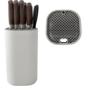 Universal Square White Empty Knife Block (No Knives Included), Holds Up to 21 Knives, With Scissors & Sharpening Rod Slots, Space Saving Kitchen Knife Storage Holder Stand