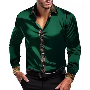 Men’s patchwork button-up long-sleeve collared shirt, regular fit casual long-sleeve top for spring and fall; fashionable men’s clothing for daily wear—plaid long-sleeve western shirt, short-sleeve button-down shirt, slim casual button-down shirt.