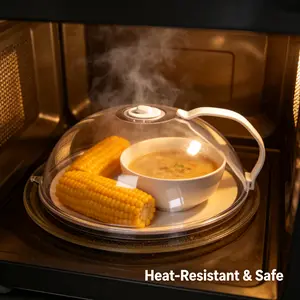 Kitchen Reusable Microwave Splatter Shield - Heat-Resistant, Transparent Food Cover with Handle for Keeping Microwave Clean and Food Safe
