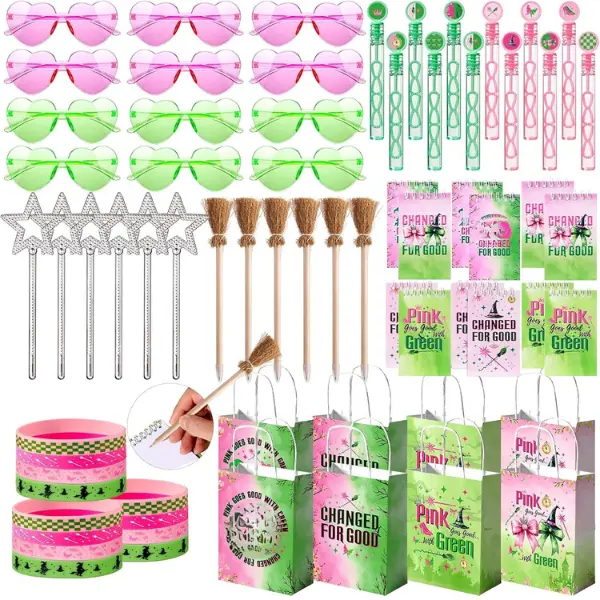 Halloween Gift 72Pcs Pink and Green Wit_ch  Party Favors Birthday Decorations,Star Wands,Glasses Goodie Bag Stuffers Pinata,Classroom Rewards for Kids Student Birthday Gift School Party Supplies