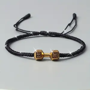 Fashion Dumbbell Bracelet Handmade Red Rope Braided Gym Jewelry Accessory  Gift