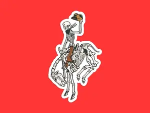 Skeleton Cowboy Riding Skeleton Horse Sticker, Gothic Western Art, water bottle book Kindle Stickers, Waterproof Laptop Sticker U