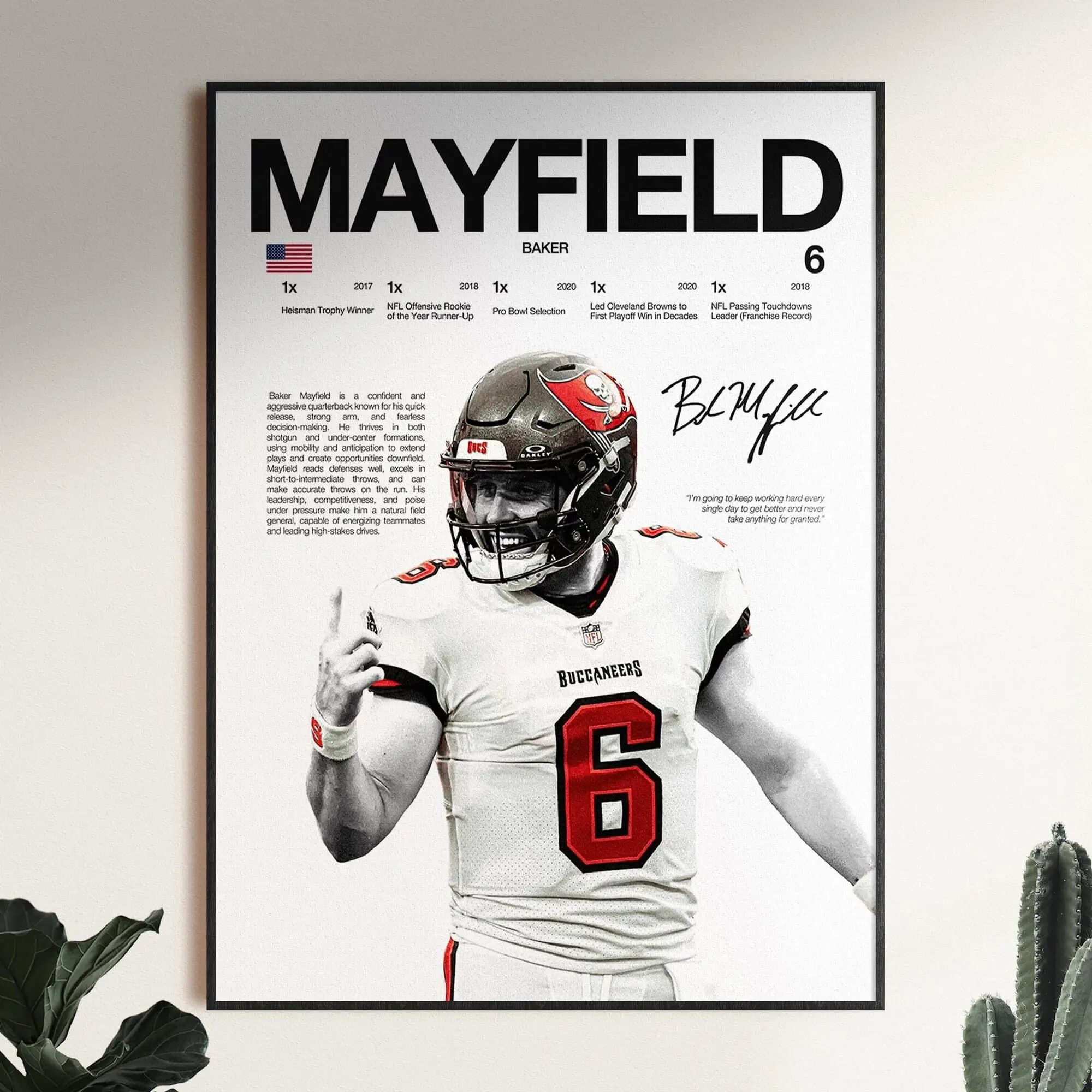 Baker Mayfield Poster,  Football Player Poster, Sports Wall Decor, Tampa Bay Buccaneers Fan Gift ( Unframed - Print Only )