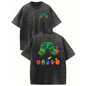 Holafish Acid Wash Vintage The Very Hungry CaterpillarTwo-Sided Print T-Shirt,Heavyweight Cotton Streetwear graphic vintage tees Menswear Womenswear Crewneck Tshirt Fit