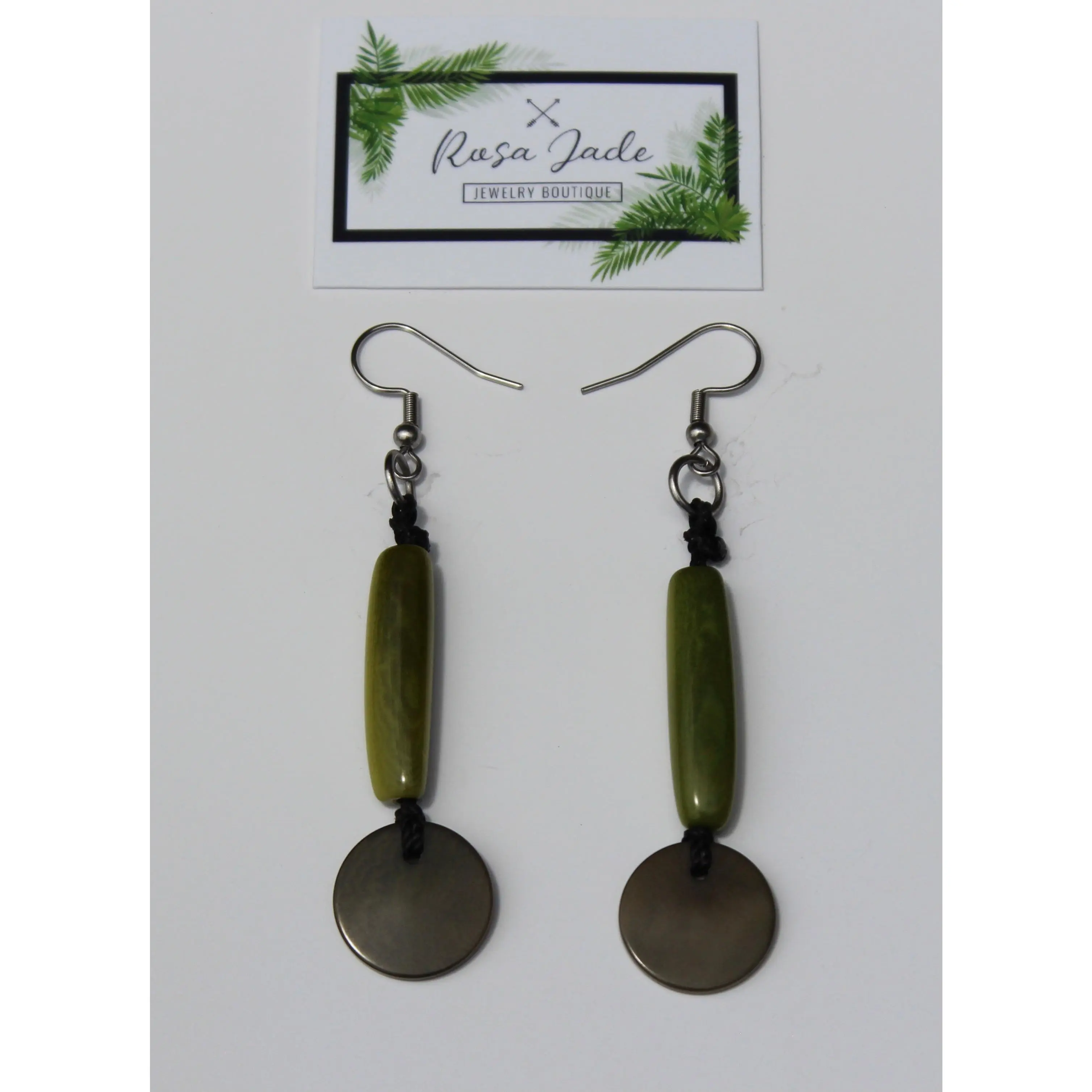 Green Tagua Nut Dangle Earrings
