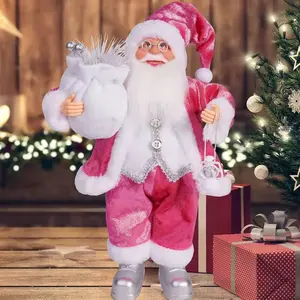 12in Standing Santa Claus Doll in Pink Suit Children's Xmas Gift Christmas Tree Decorations Navidad Home Party