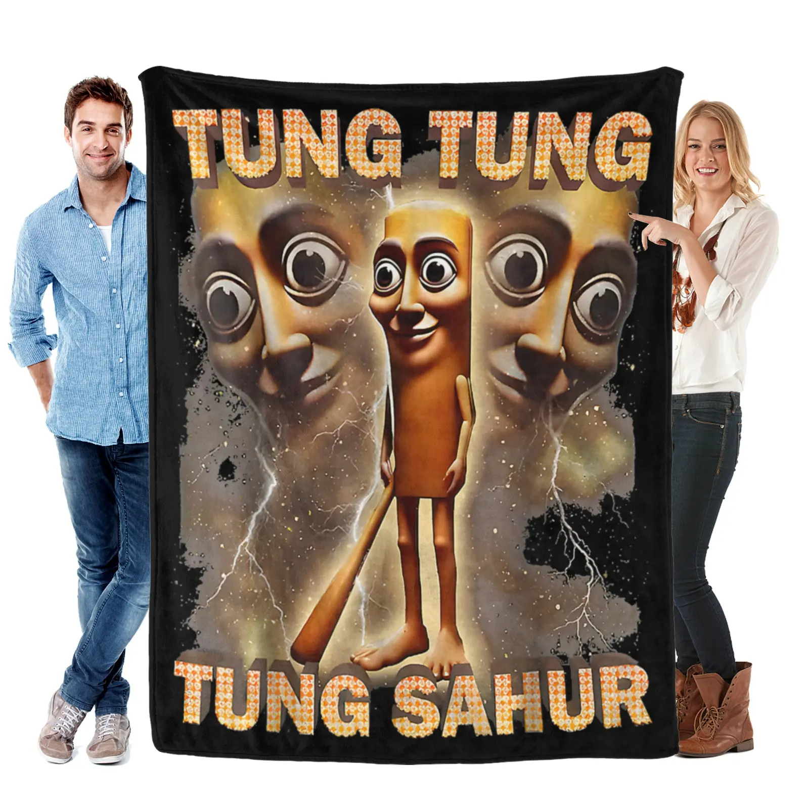 TUNG TUNG TUNG SAHUR Funny Food Blanket - Meme Style Couch Decor - Super Soft Plush Flannel Gifts for Humor Lovers
