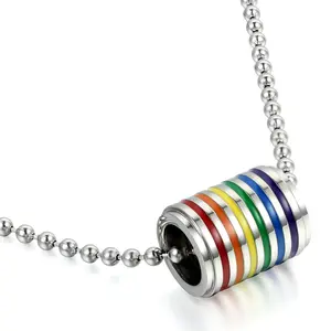 OIDEA Unisex Rainbow Pride Pendant Necklace, Polished Stainless Steel Colorful Charm with 24-Inch Chain, Inclusive Awareness Style Jewelry