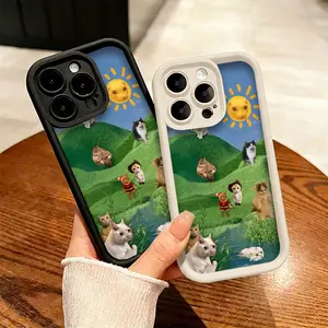 Sunny Meadow Cat Paradise Phone Case， Whimsical Surreal Art Style for iPhone 17 16 15 14 13 12 11 Plus Pro Max， Unique Birthday Gift.
