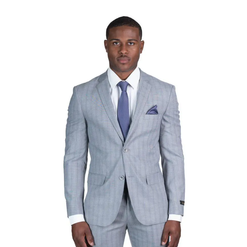 Slim Fit 2 Button Pinstripe Grey Purple Mens Blazer Dinner Jacket Notch Lapel By AZARMAN