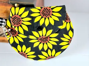 Coin Pouch, Sunflower Gingham, Coin Purse, Coin Holder, Keychain Coin Pouch, Keychain Purse, Keychains, Currency, Coins, Money, Keys, Coins