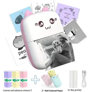 Wireless Mini Printer, Thermal Inkless Sticker Maker, Includes 6 Rolls of Paper, Ideal for Notes, Photos, Lists, School, Office, Home DIY Gifts
