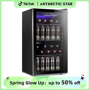 Antarctic Star Beverage Refrigerator Cooler 0.64-4.5Cu.ft 24-145 Can Wine Cooler Cabinet Mini Wine Cellar Beer Soda Clear Glass Door Bar Fridge Quiet Compressor Adjustable Temp Freestanding Indoor Use for Home Office Bar Freezer Box Durable