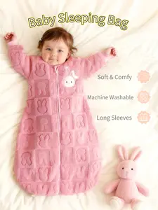 Baby Sleep Bag Bunny Plush Blanket, Anti-Kick Design, Dual Zipper, Thin Velvet Fabric, Suitable for Newborn 0-6m Infants, Fall & Winter
