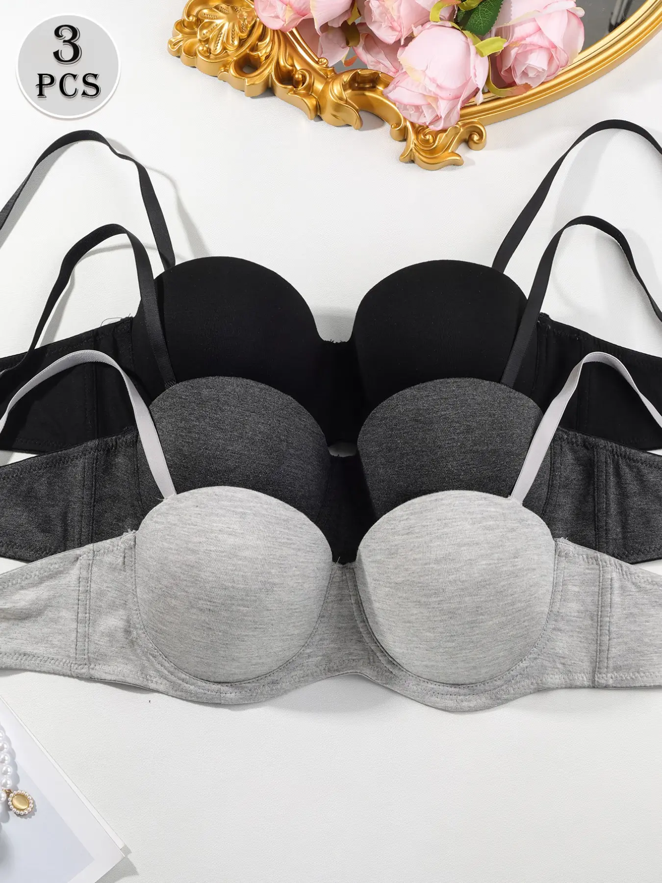 🔥 3-Pack Cotton Underwire Bras for Women, Front Knot Detail, Adjustable Straps, Multi-Gear Back Closure, Soft and Breathable Everyday Wear for Work and Casual Outfits