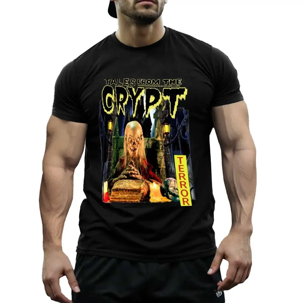Tales From The Crypt Cotton T-Shirt for Men, Featuring Crypt Keeper Graphic Tee, Perfect for Horror Movie Fans, Retro Zombie Halloween Casual Outfit or Scary Gift,dbz,streetwear,