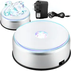 4" LED Colorful Rotating Display Base, Light Rotating Crystal Display Base, Display Base Stand Turner for Crystals Glass Art and Cup