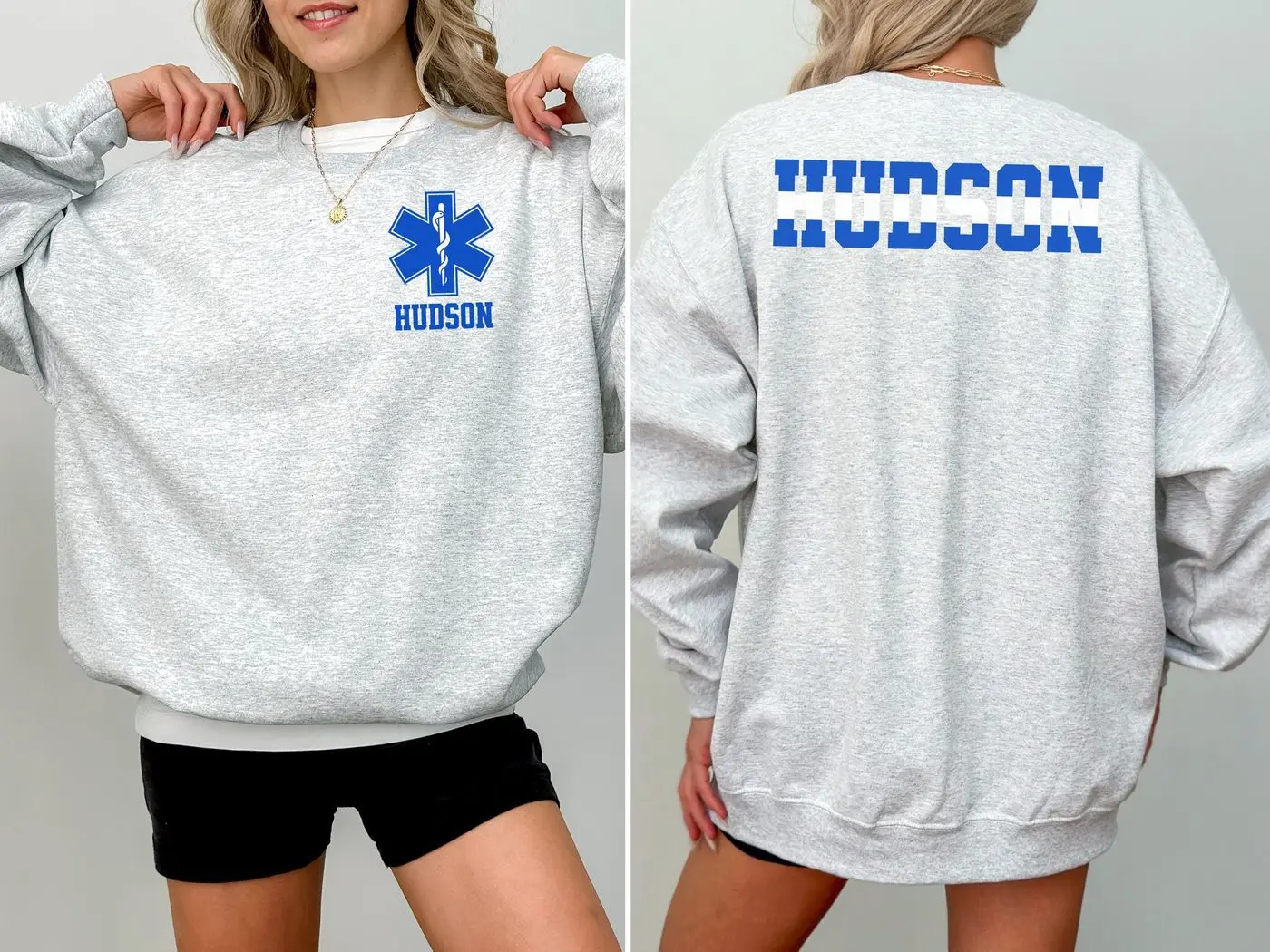 Custom EMS Paramedic Wife Sweatshirt with Name, Personalized First Responder Family Shirt, Christmas Gift EMT Mom Sweatshirt Thin White Line