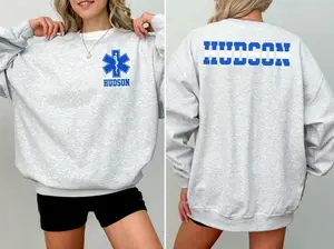 Custom EMS Paramedic Wife Sweatshirt with Name, Personalized First Responder Family Shirt, Christmas Gift EMT Mom Sweatshirt Thin White Line