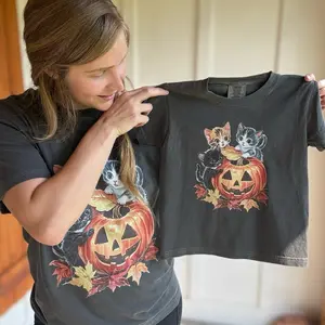 made to order Nostalgia Kitten Halloween 90s Halloween Shirt Tshirt Comfort Color with Cat and Pumpkin Design