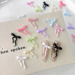 50pcs Soft Sculpted Bow Nail Art Decorations, Macaron Color Resin Draped Butterfly Knot, Trendy Velvet Style Accessories