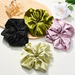 1Pack Elegant Satin Hair Curl Scrunchie for Women, Glossy Satin Scrunchies for Girls Holiday Gift No Damage Soft Satin Hair Scrunchie for Styling (HTKLY) Ponytail Hairstyle
