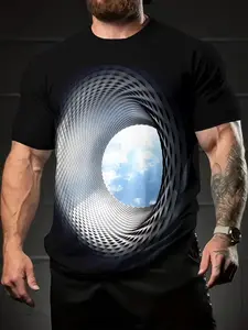 Men's 3D Printed Round Neck Loose Fit T-Shirt, Breathable Casual Basic Tee Short Sleeve Top, Casual Graphic Design, Blue Sky Pattern, All Seasons Wear