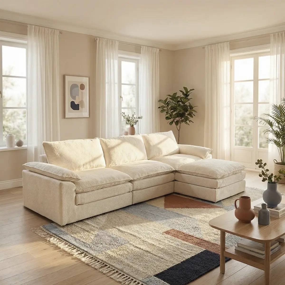 Convertible L-Shaped Sectional Sofa Couch - Knitted Fabric, Reversible Chaise, Extra Wide Seat, Memory Foam Cushion, Down-Filled, Fully Assembled Modern Indoor Living Room Furniture