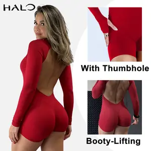 [STRONG COMPRESSED] HALO Impact Long Sleeve One Piece Unitard Fitness Gym Bralette Soft Workout Activewear