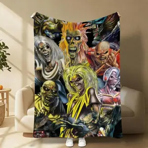 Heavy Metal Horror Skull Blanket Gothic Rock Band Style Fleece Throw Soft Cozy Warm Bed Sofa Couch Blanket for Music Fans Halloween Decor Gift for Teens Adults Kids