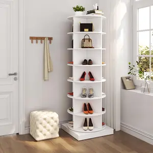 7-Tier Rotating Shoe Rack Tower Spinning Shoe Display Lazy Susan Revolving 360 Degree Storage Round Carousel Vertical Handbag Organizer for Closet Organization White