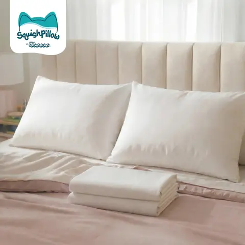 SquishPillow Bed Pillow & White Pillowcase 2-Pack – Signature Fibers, Ergonomic Comfort & Support – Soft, Medium or Firm