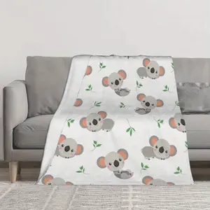 Blanket for Sofa and Bed, Gray and White Koala Pattern, Super Soft and Comfortable Fleece Blanket, 280g/square meter Lightweight Fluffy Warm Flannel Blanket, Suitable for All Seasons