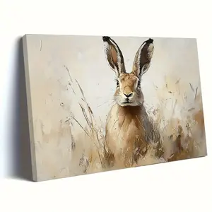 Wooden Frame Vintage Style Brown Hare Canvas Artwork| 40x 30cm Textured Animal Portrait Wall Decor Suitable for Home and Office|Suitable for Valentine's Day Gift Animal Portrait with Frame Hanging Painting Holiday Gift Suitable for Him or Her AII634 Two-D