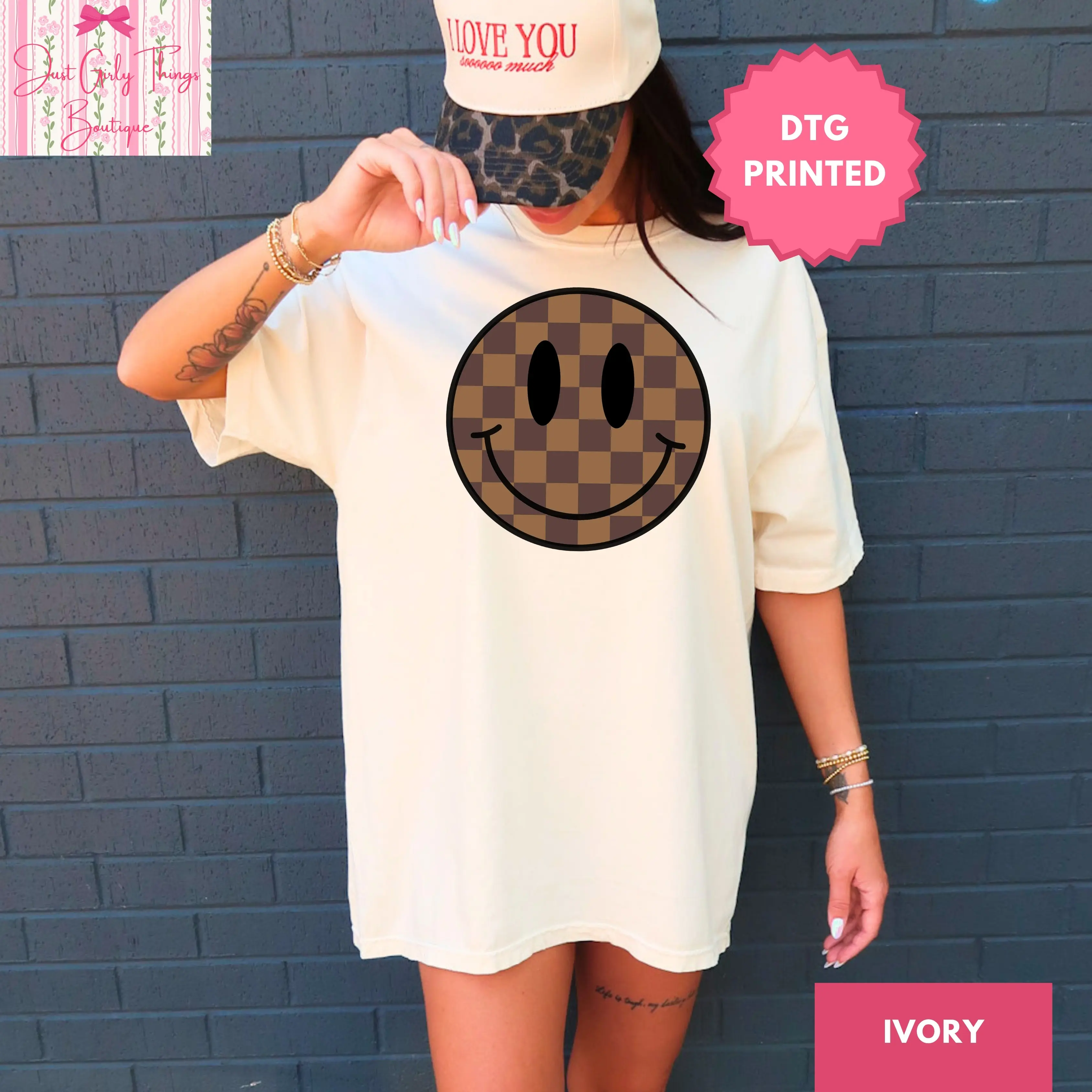 Brown Checkered Smile Face Shirt, Brown Checkered Happy Face Shirt, Brown Checkered Shirt, Preppy Western Shirt, Country Concert Tee, Rodeo Shirt, Country Concert Shirt, Band Tee, Summer Shirt, Lake Shirt, Beach Shirt