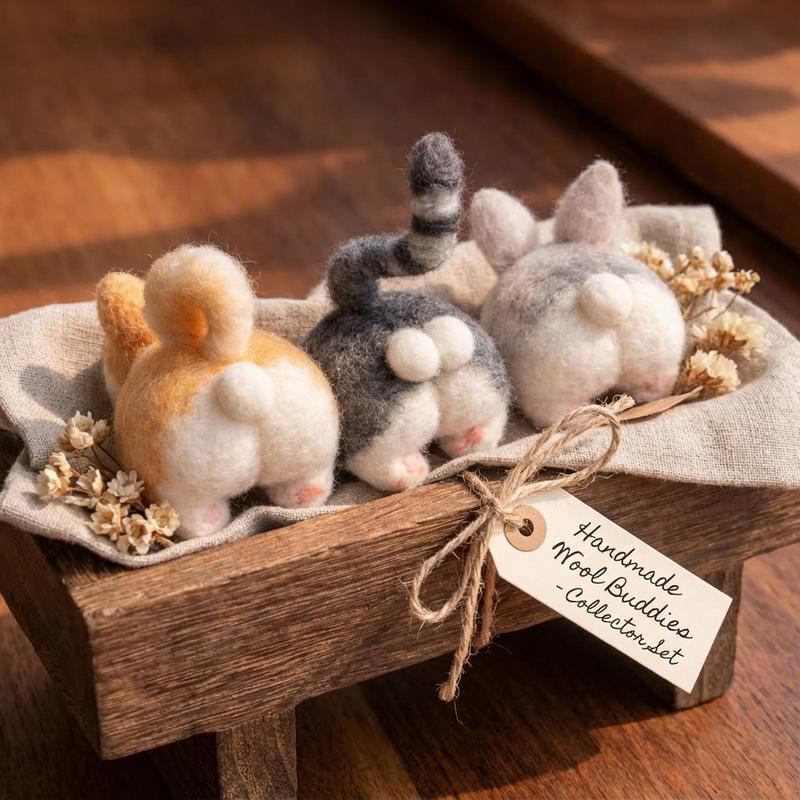 3Pcs Animal Needle Felting Kit, Felting kits for Beginners adult with Step-by-Step Video Tutorials, Animal Buttocks DIY Felting Kit, Cute Funny Home Decorative Ornaments, Handmade Gifts, Birthday Valentine's Day and Christmas Gifts