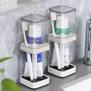Toothbrush Holder with Toothbrush Cup, Toothpaste Holder, 1 Count Toothbrush Storage Rack, Bathroom Accessories, Bathroom Supplies for Home and Hotel