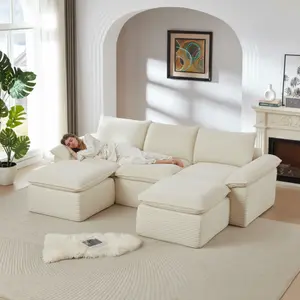 【#SummerVibes】【Ships in 3 Packages】 U-shaped corner sofa with footstool, frameless corner sofa, X-shaped sofa, extra-large modular sofa, deep-seat sofa suitable for large living rooms, convenient and comfortable.