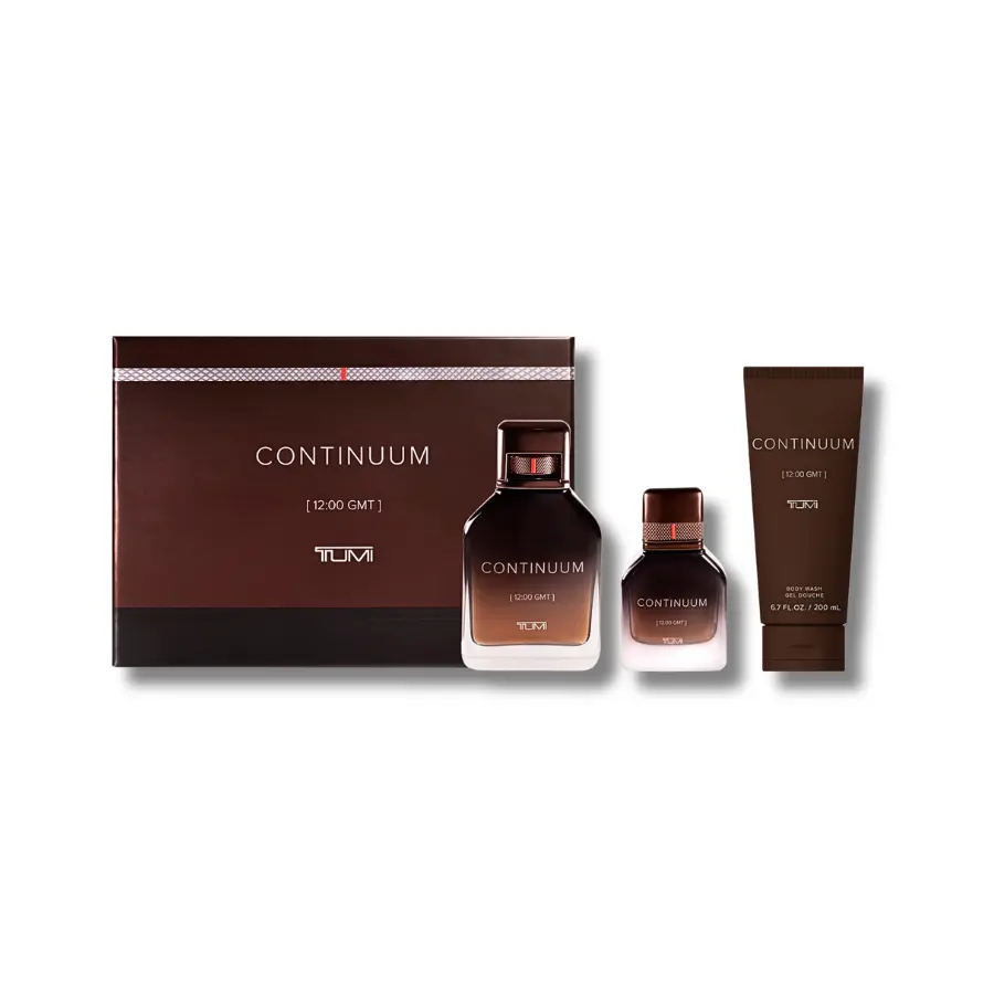 TUMI Continuum 3-Piece Fragrance Gift Set for Adults, Includes 3.4 oz & 1.0 oz Eau de Parfum and 6.7 oz Body Wash, Luxury Perfumes with Amber, Iris, and Fresh Spicy Notes, Fragrance Sets, Blend, Liquid, Amber Blend, Multi-Pack, 24 Months, Contains Alcohol
