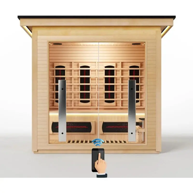 3-4 Person Rectangular Hemlock Wood Hybrid Sauna Room - 220V 4500W, Timer, WiFi Control, Indoor Outdoor Use, Sauna Rocks Included, Ideal for Athletes' Muscle Recovery