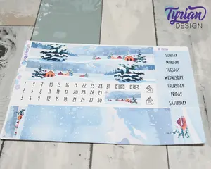 Winter Scene Monthly Kit | Hobonichi Cousin | Monthly kit A5 | Simple Hobonichi Kit | Sunday or Monday Start | 5x7 Sheet | 47 Stickers