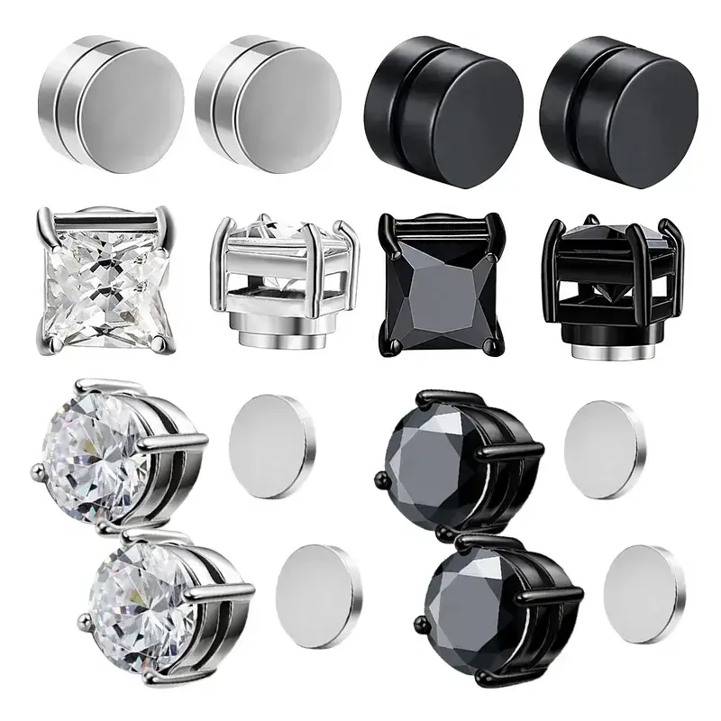 1/3Pairs Magnetic Stud Earrings Men and Women Black CZ Magnet Non-piercing Clip Earring Round Magnet Earring Without Piercing