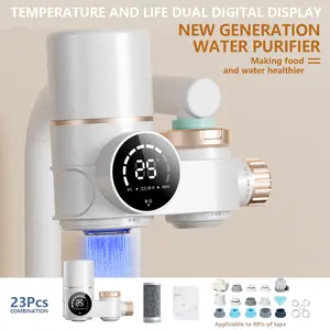Faucet Mount Water Filter - LED Sink Water Filter | 99% Filtration New 2.0 Filter Element| Removes Impurities | Tap Water Purifier Fits Standard Faucets - Includes 1 Filter